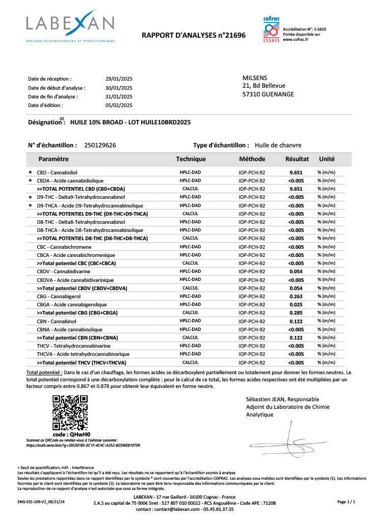 HUILE CBD 10% BROAD SPECTRUM