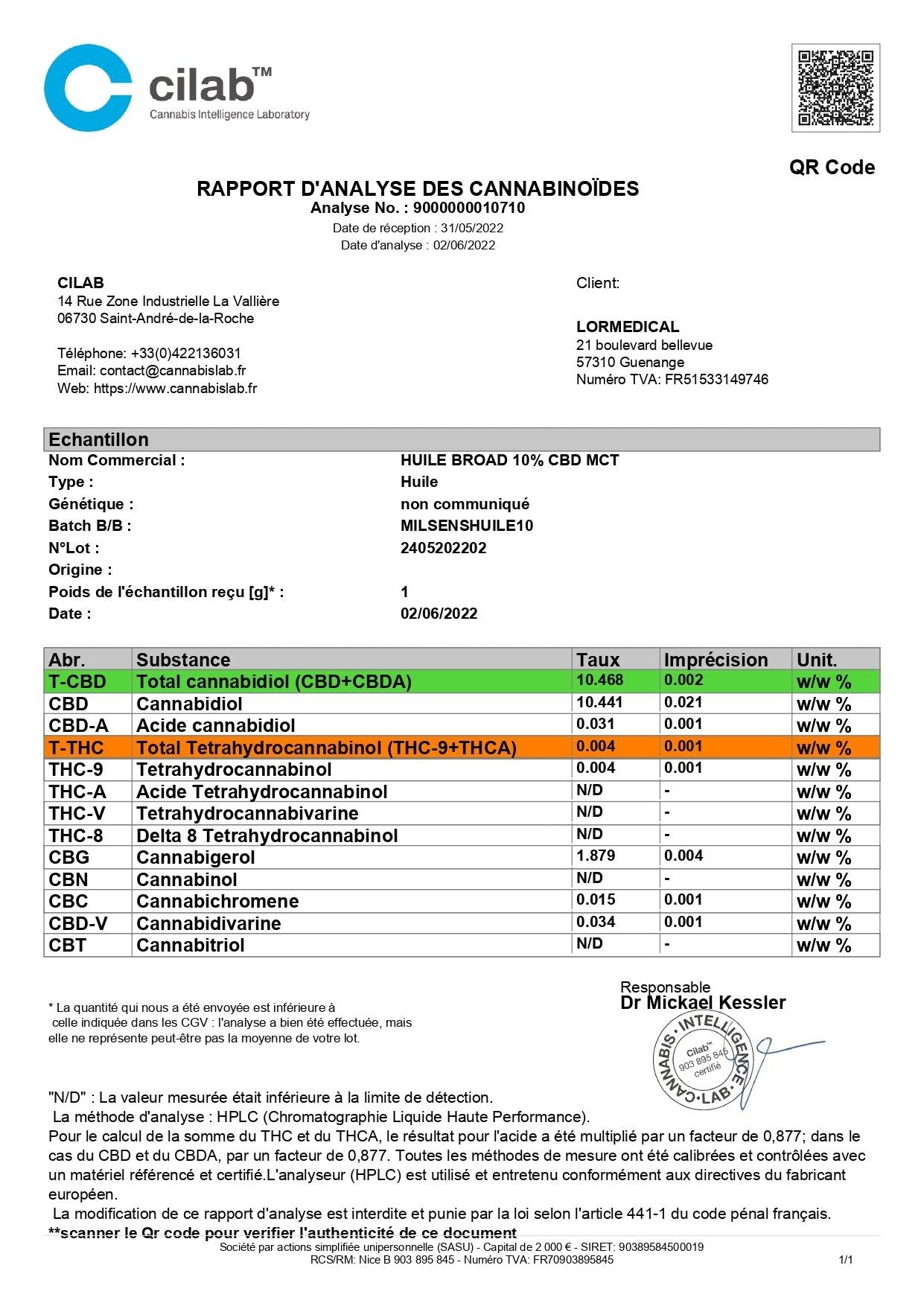 Huile CBD 10% / 10ml - MILSENS